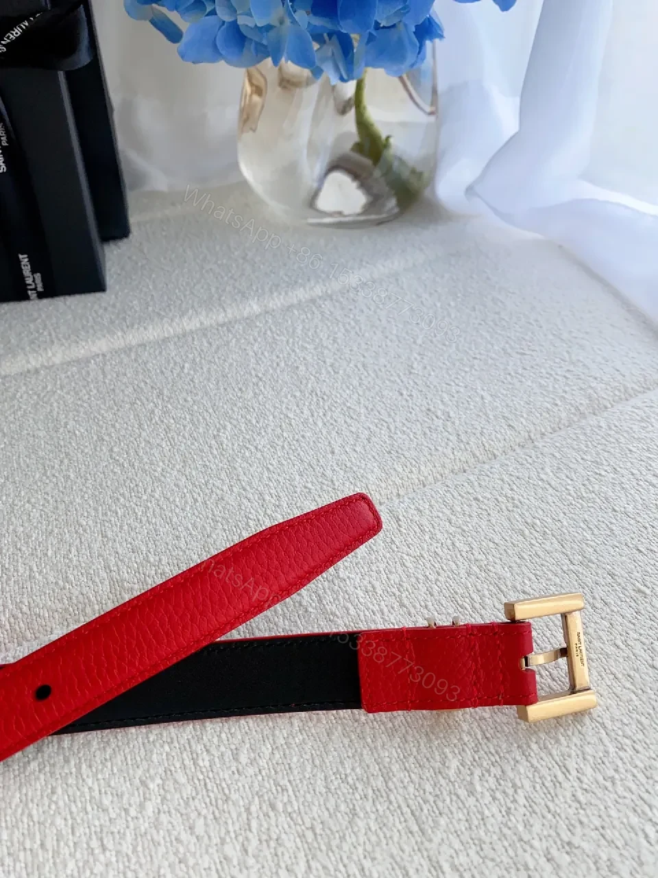 View 2 of Vivid Red Leather Bracelet with Gold-Tone HW Accent