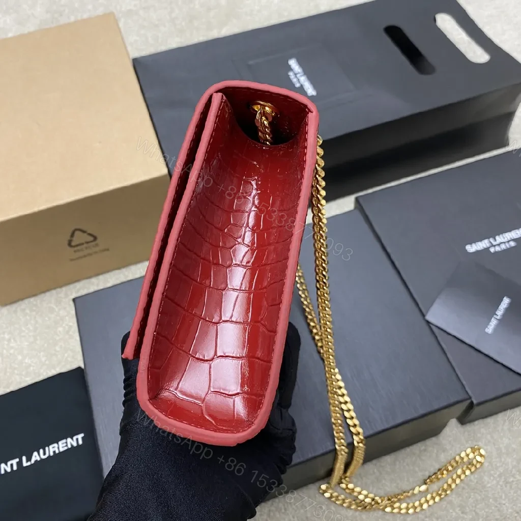 View 7 of Structured Red Leather Clutch with Gold Hardware and Tassel