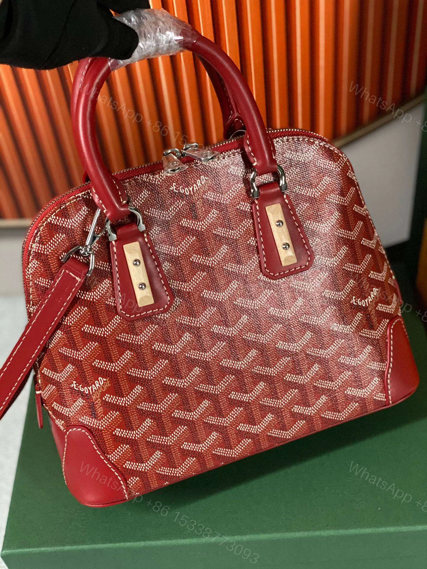 View 5 of Goyard Alma Vedome Red Super Quality Handbag With Fabric Wrapped Leather Strap 24cm