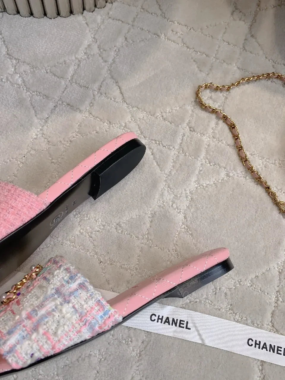 View 3 of Pink Quilted Slide Sandals: Luxe Comfortable Slip-Ons