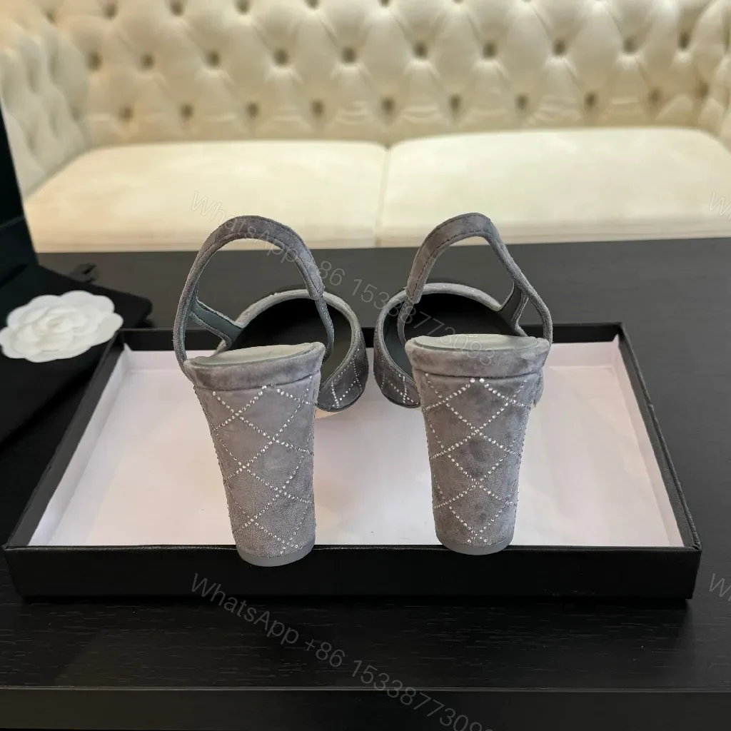 View 2 of Plaid-Embellished Suede Slingbacks with Block Heel
