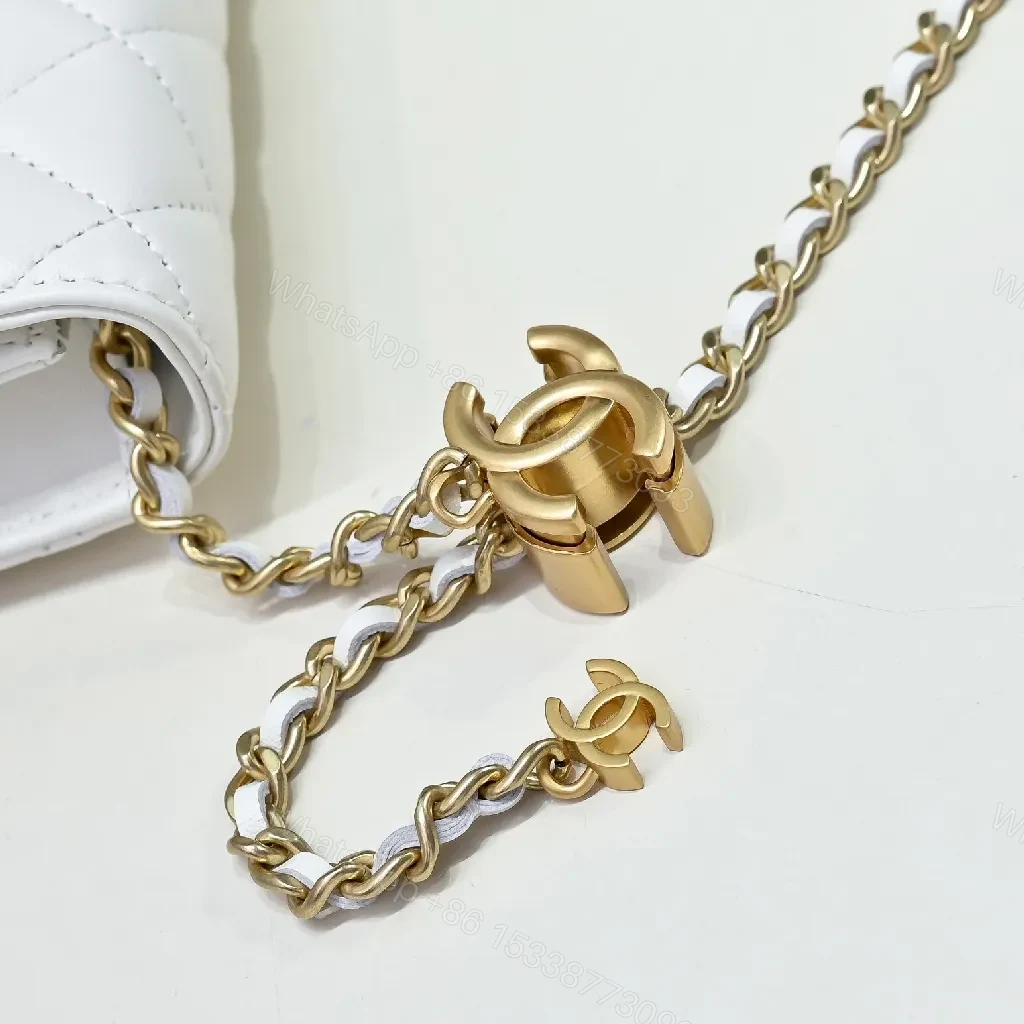 View 9 of Quilted White Crossbody: Luxury Chic, Gold Hardware Compact Bag