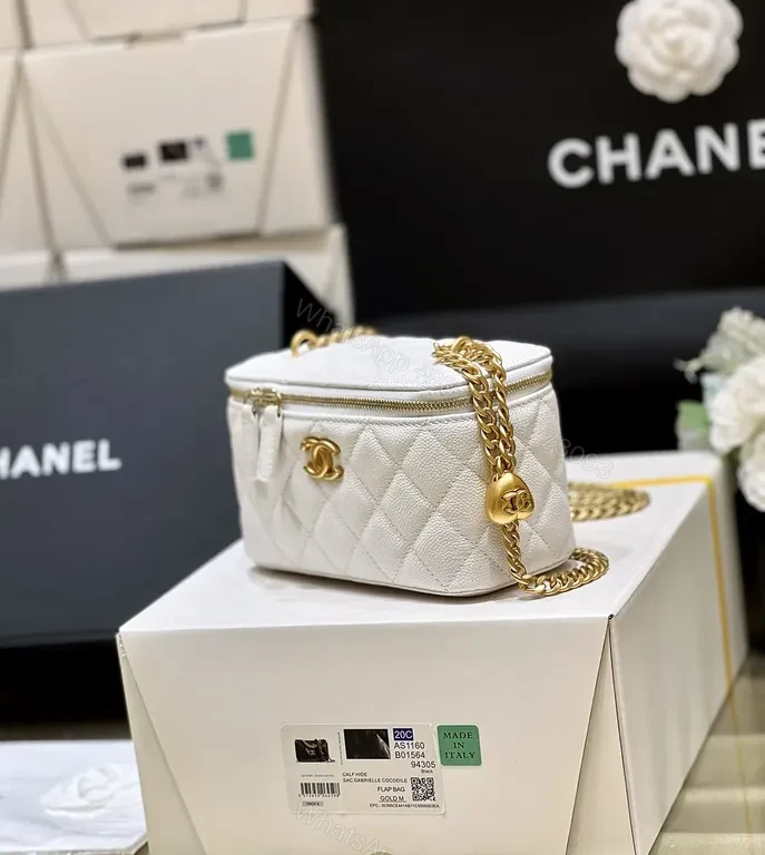 View 3 of Chic Quilted Mini Crossbody with Gold Chain - Ivory/Gold
