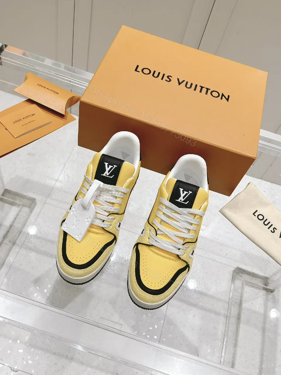 Yellow-Accent Premium High-Tops: LV-Inspired Luxury Runner — view 1
