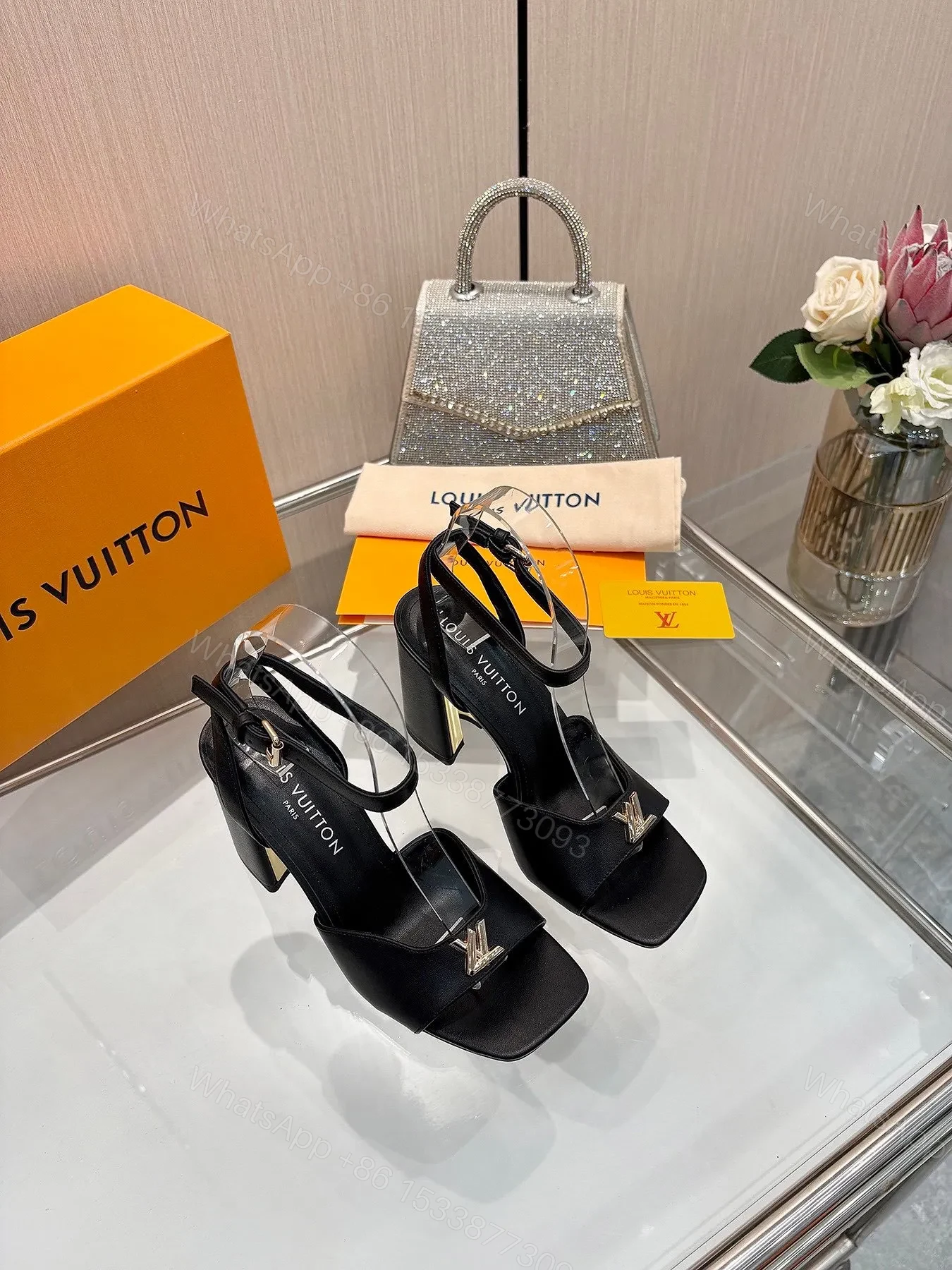 View 3 of LV Women Black Leather Heels