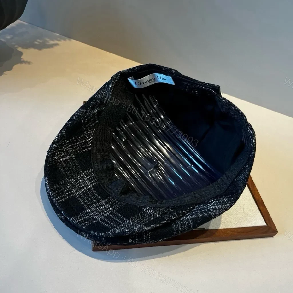 View 4 of Textured Beret with DIOR-Inspired Accent, Navy, One-Size