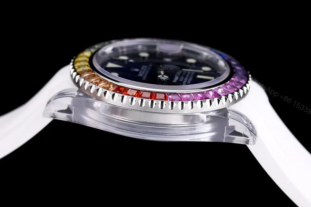 View 6 of Rolex Submariner Date Phantom Blue Rainbow replica 40MM White Rubber Strap Edition RLX-SUB-DATE-PHANTOM-BLUE-RAINBOW-40MM-WHITE-RUBBER-STRAP