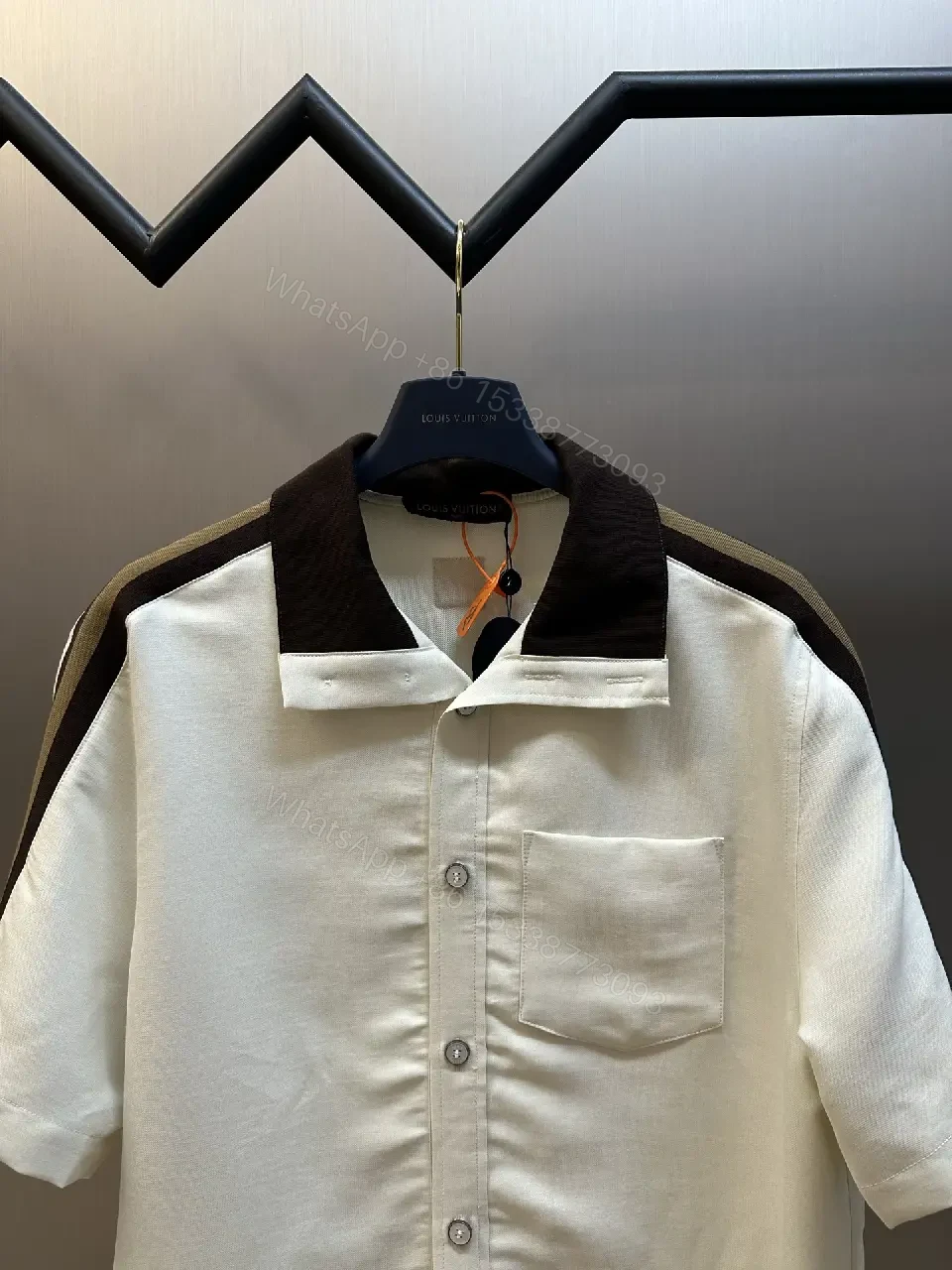 View 6 of Off-White/ Brown Collar Polo Shirt with Color Block Panels