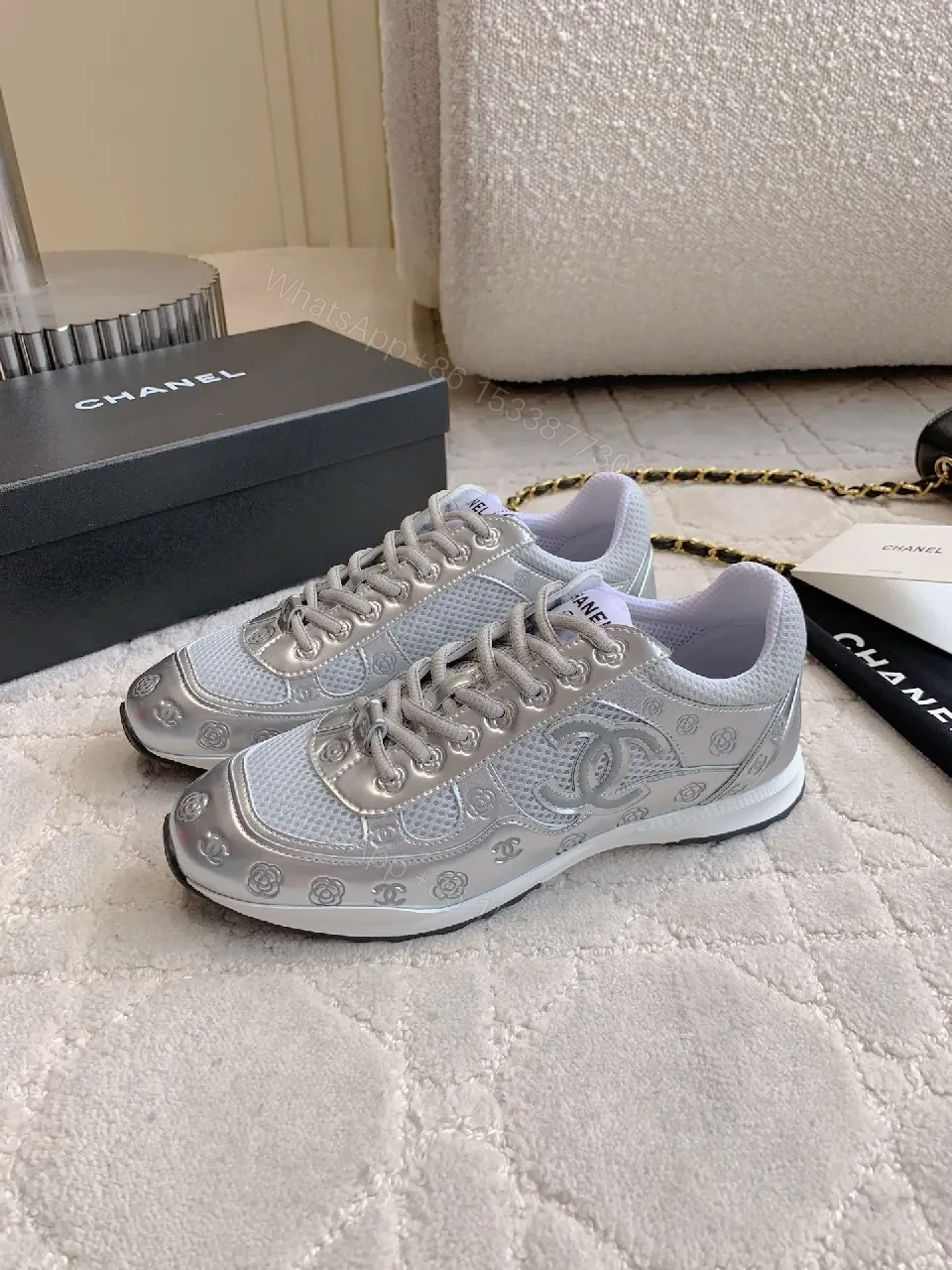 View 5 of Silver Quilted Sneakers: Luxe-Chic Style, Cushioned Comfort