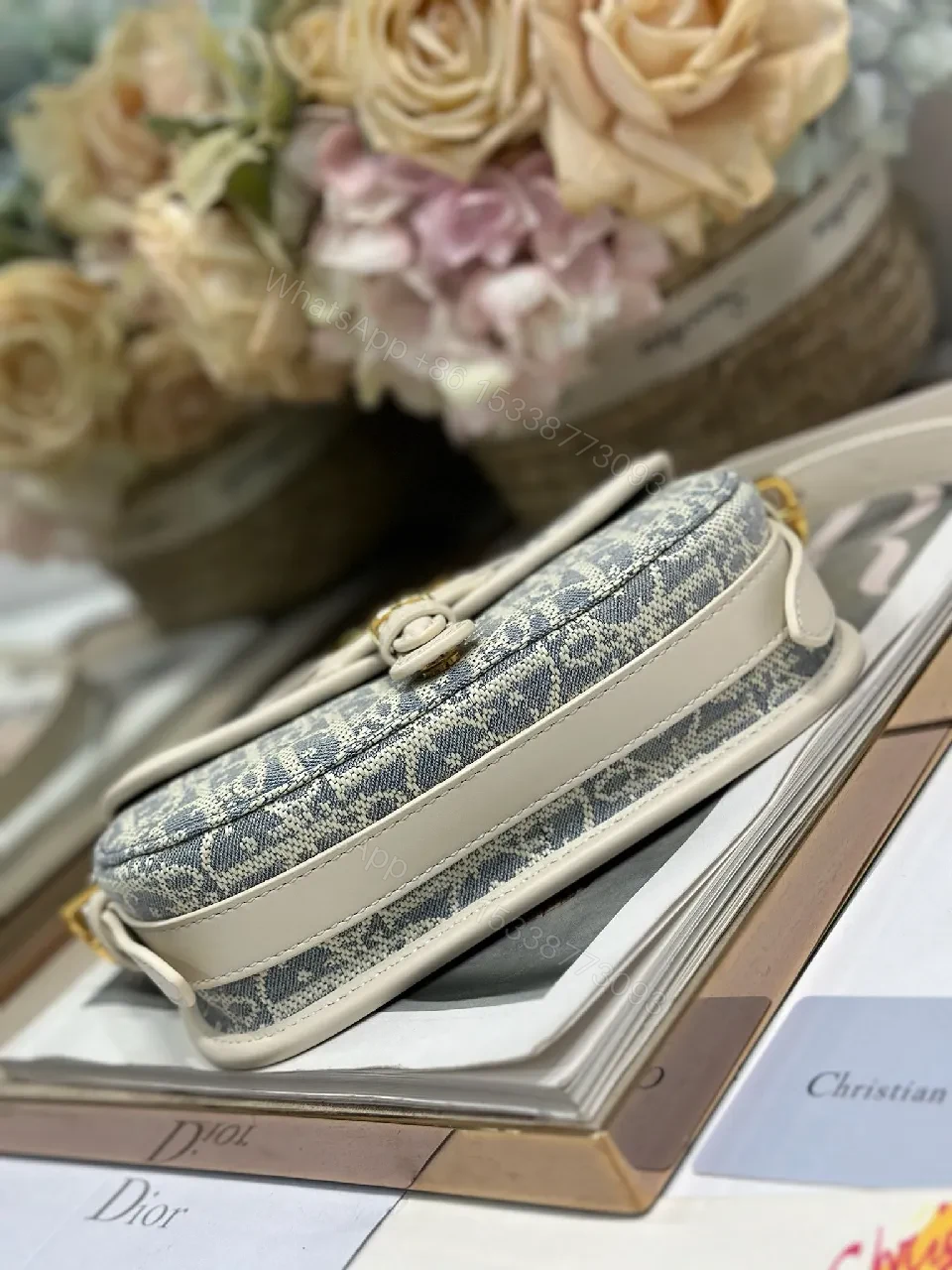 View 5 of Patterned Crossbody: Luxe Compact Elegance, Gold Hardware, Structured Flap