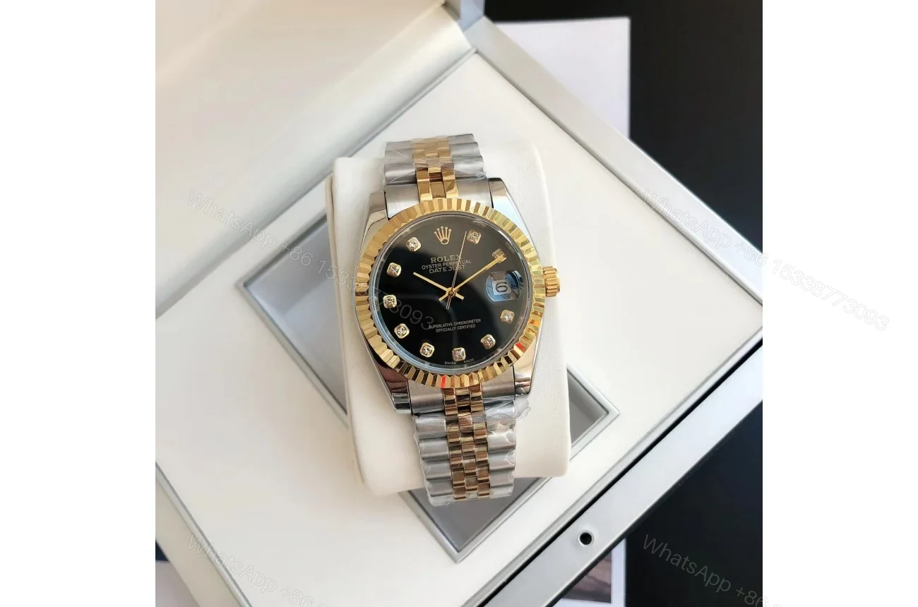 View 4 of Replica Rolex Datejust RG/SS Jub Black/Dia 36/28 mm