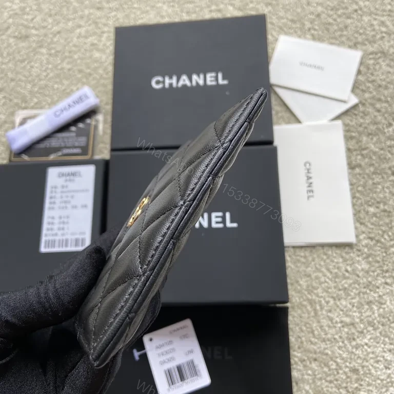 View 3 of Black Calfskin Chanel Cardholder Wallet: Quilted Luxury, Compact Style