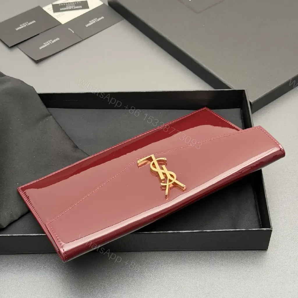 View 6 of Magenta Patent Envelope Clutch with Gold Monogram - Luxe Style
