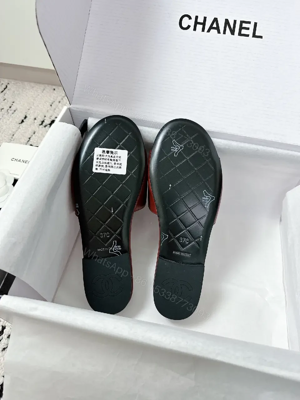 View 4 of Red Leather Chanel-Inspired Wide-Strap Slides: Luxe Everyday Elevation
