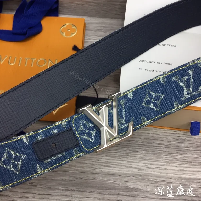 View 6 of Denim Monogram LV Beltâ€”Luxury Silver Buckle Accessory