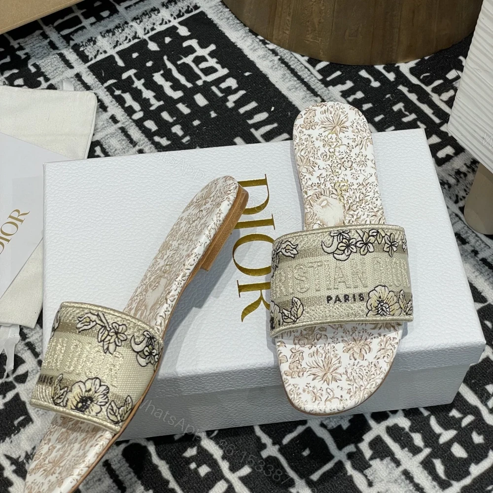 View 6 of 高仿Dior*Dway系列KCO211圓頭套腳拖鞋平底金色印花免檢版