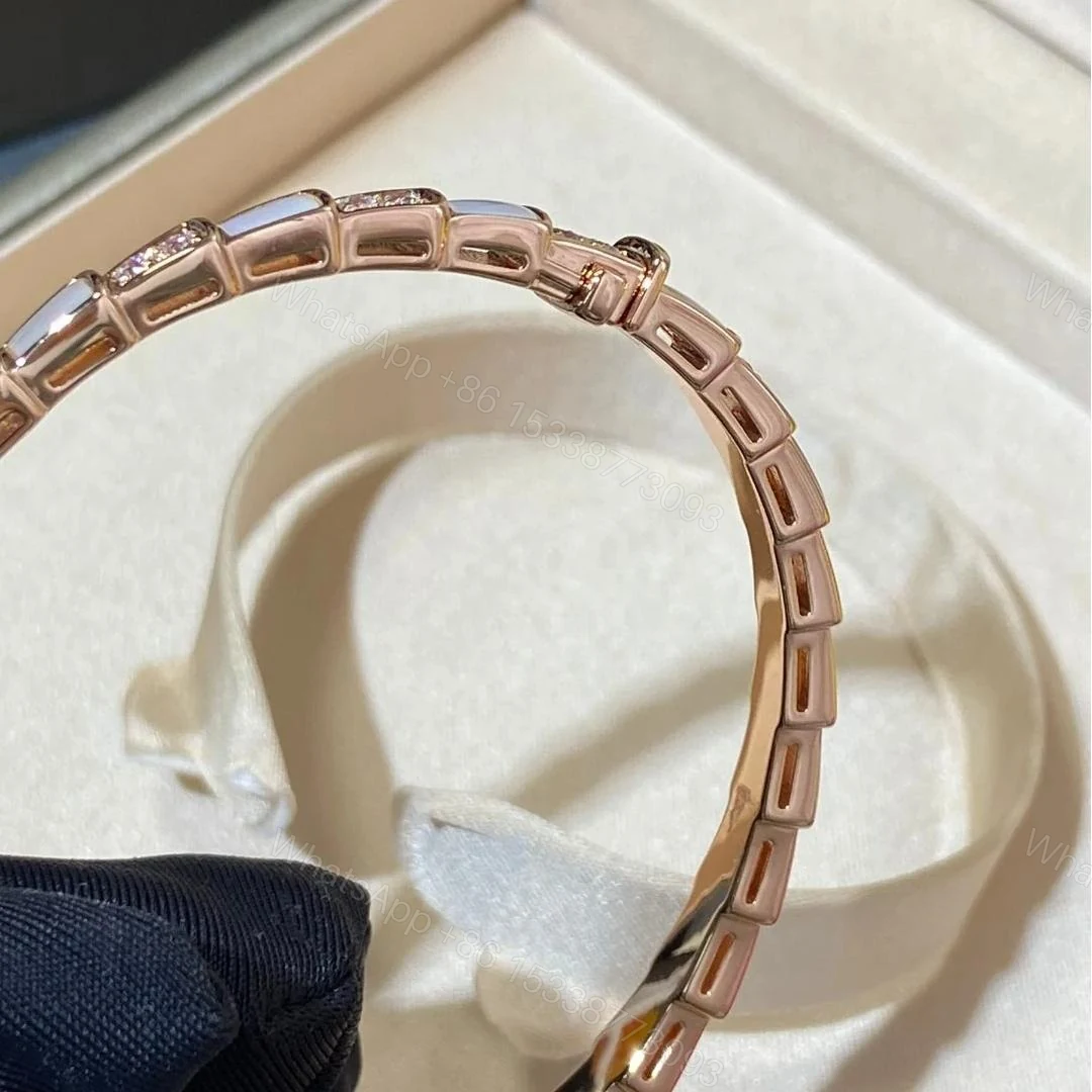 View 3 of Bvlgari 18K Rose Gold Serpenti Viper Mother of Pearl Diamond Bracelet