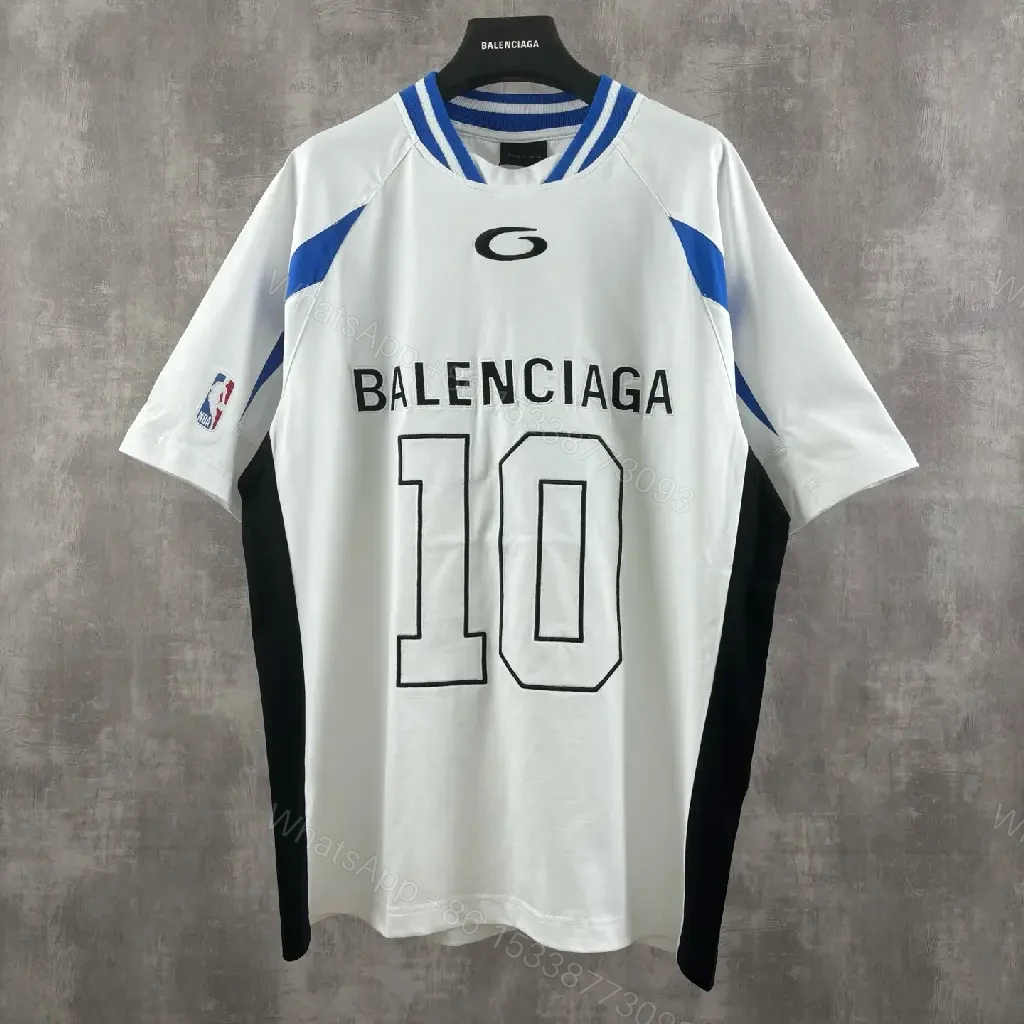 View 5 of Bold Black-White Statement Jersey Tee with Electric Blue Accents