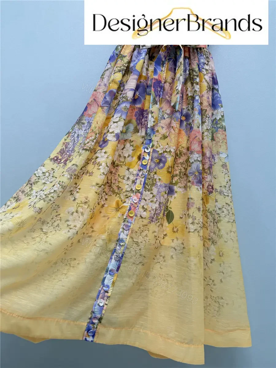 View 6 of Zimmermann Tama Printed Linen-Blend Belted Midi Dress