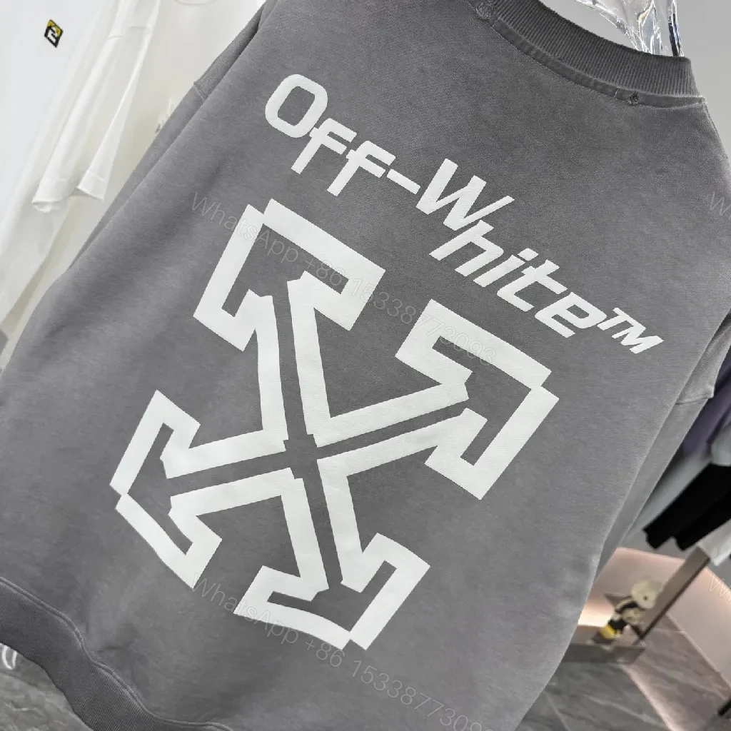 View 3 of Grey Oversized Sweatshirt with Off-White Logo