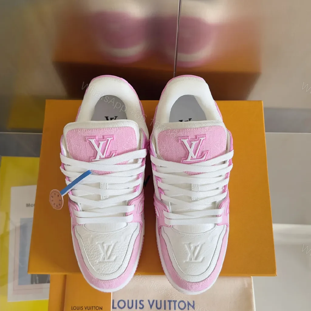 View 3 of Pink & White Luxe Sneaker: Comfort-First, LV-Style Detail
