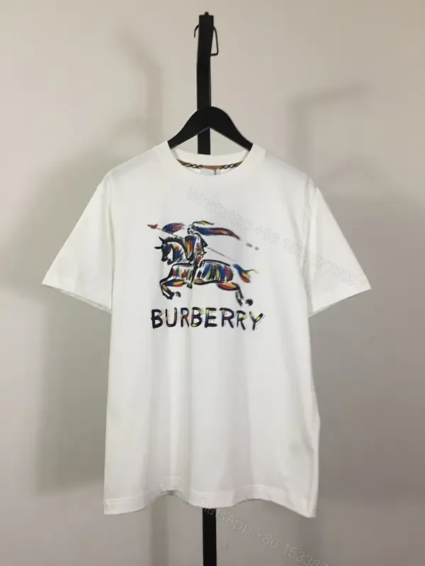 White Cotton Tee, Modern Fit, Burberry-Inspired Horse Logo, Graphic Streetwear Tee — view 1