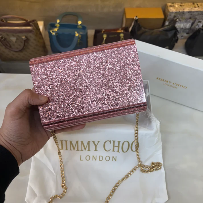 View 4 of FIRST COPY JIMMY CHOO CANDY CLUTCH SHIMMER ROSE HANDBAG