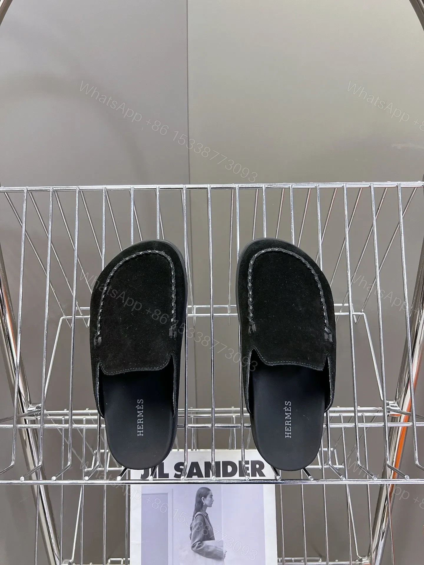 View 6 of Hermes Women Black Suede Slippers