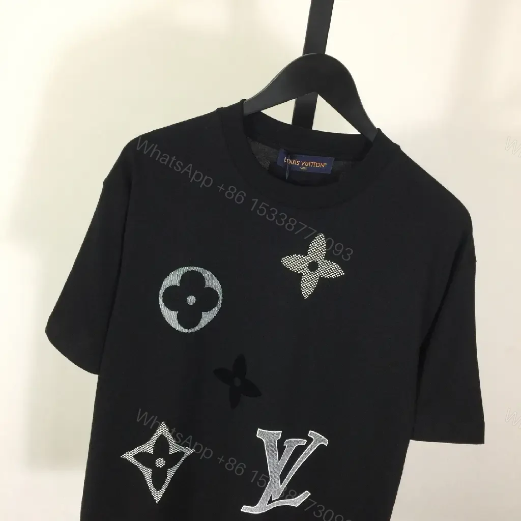 View 8 of Oversized Black Graphic Tee with LV-Inspired Monograms and Detail