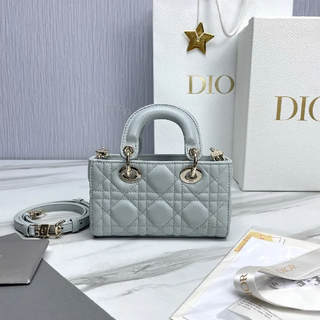 View 8 of Soft-Texture Quilted Mini Bag with Gold Charms, Calfskin, Elegant Chic, Luxury Carryall