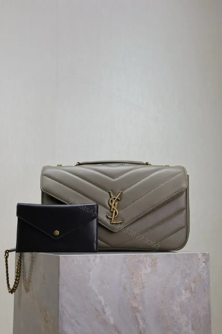 Soft Taupe Quilted Shoulder Bag with Gold Hardware Set — view 1