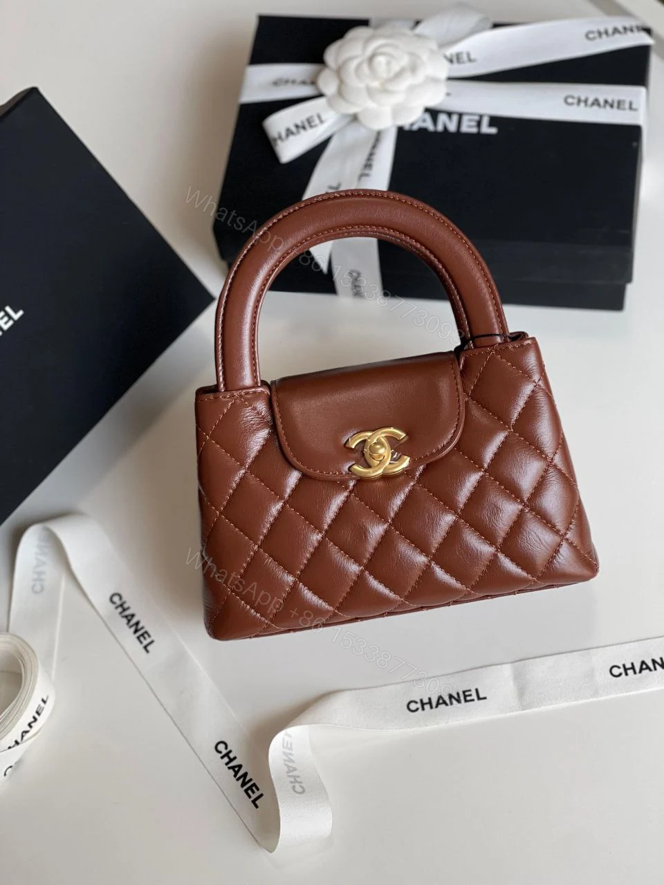 Chanel Shiny Aged Calfskin Quilted Nano Kelly Shopper — view 1