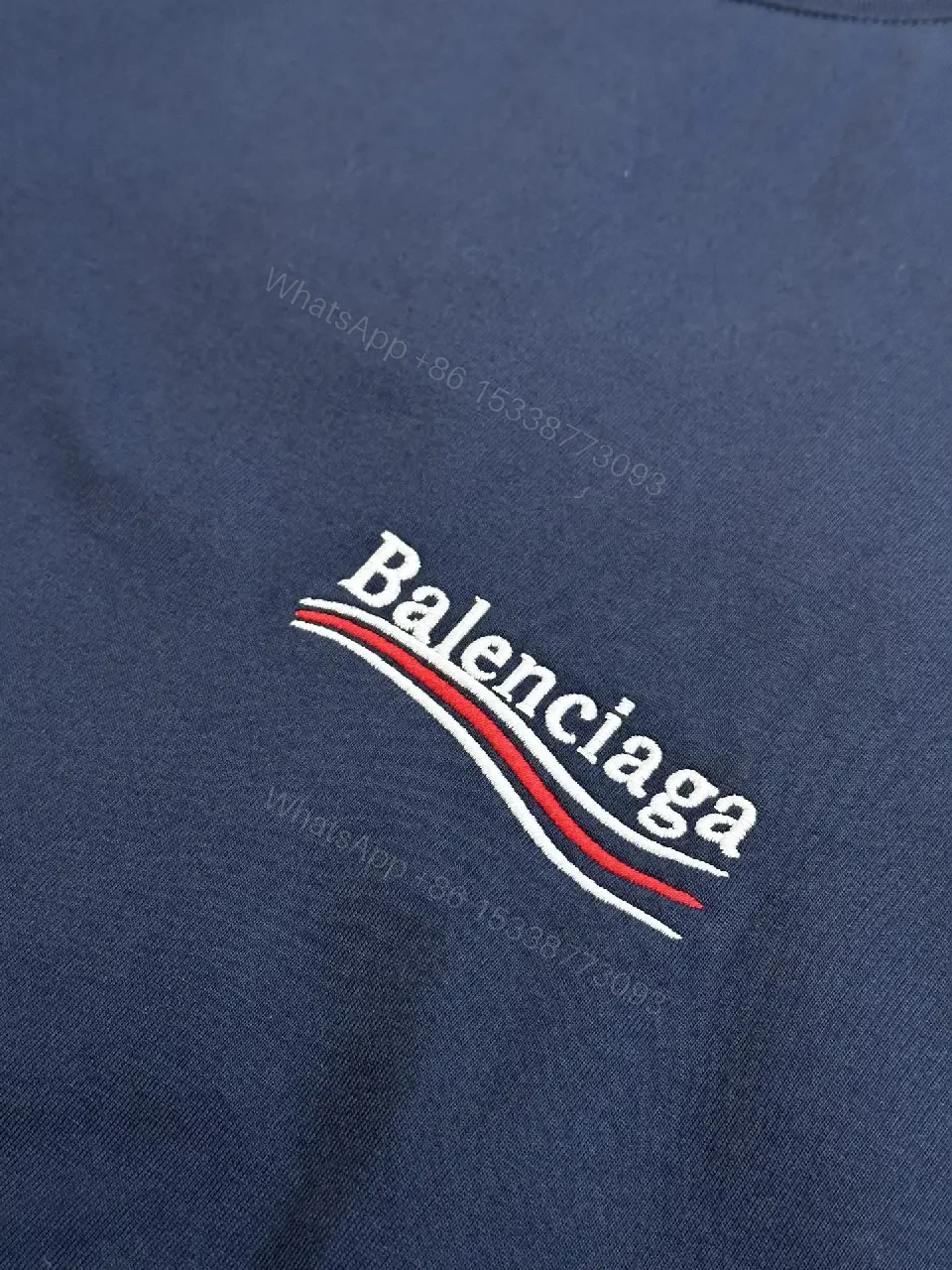 View 3 of Navy Cotton Oversized Tee with Balenciaga Logo Feature