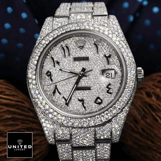 View 4 of Rolex Datejust 116300 White Gold Diamond Arabic Dial Iced Out Replica
