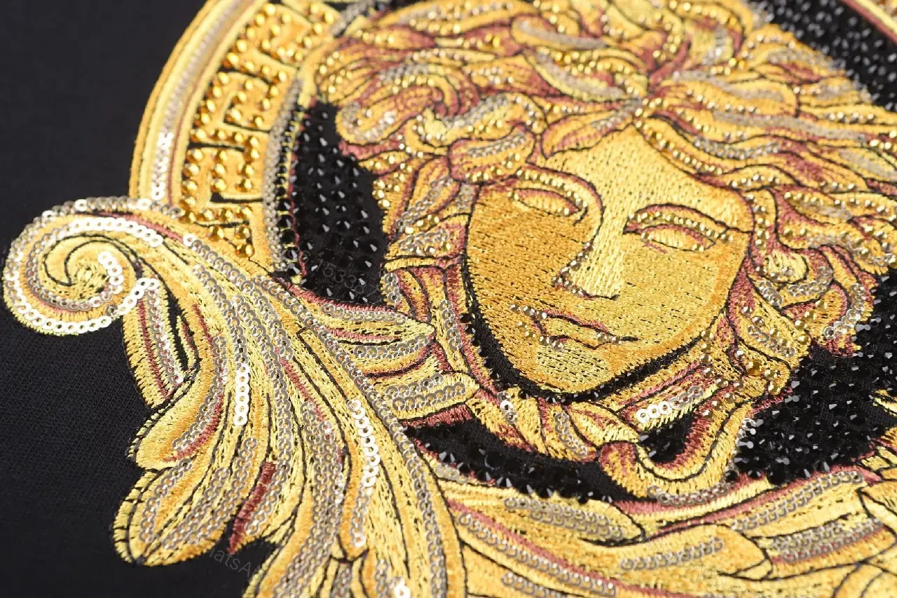 View 10 of Lux Medusa Tee: Gold Crest, Black Cotton-Blend, Luxe Casual