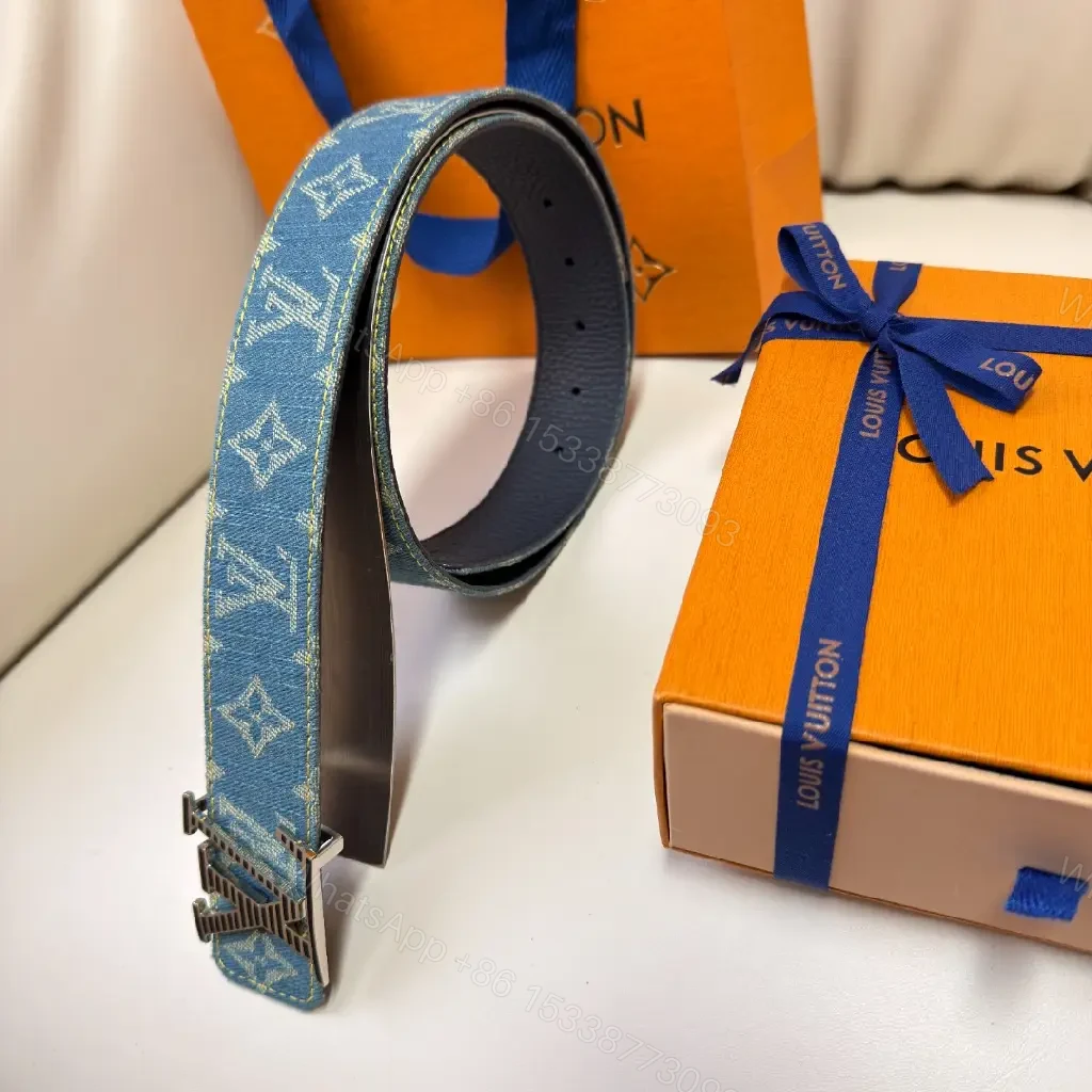 View 7 of Denim-Texture Belt with Gold Buckle - Casual Luxury Accessory