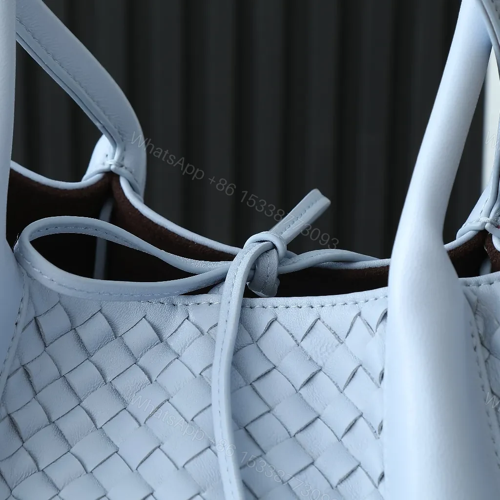 View 5 of Light Blue Woven Leather Tote: Everyday Luxe, Spacious