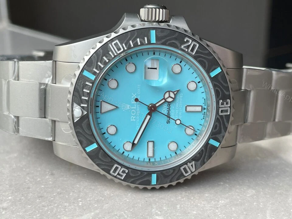 View 7 of DIWF FACTORY 1:1 Rolex Submariner Sandblasted Best Edition Carbon Bezel Tiffany Blue Dial Dial VR3135