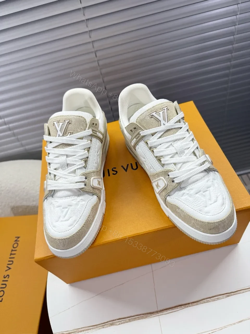 White Quilted Leather High-Tops with Beige Suede Overlays — view 1