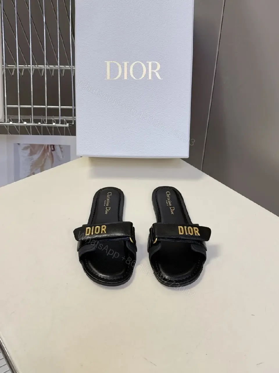 View 5 of Chic Minimalist Slide Sandals with Gold Logo Accent