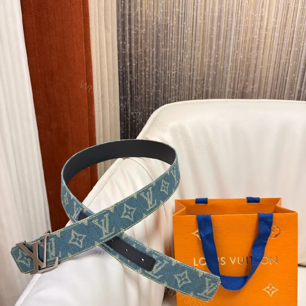 View 5 of Denim-Canvas Luxe Belt with Signature Monogram Buckle