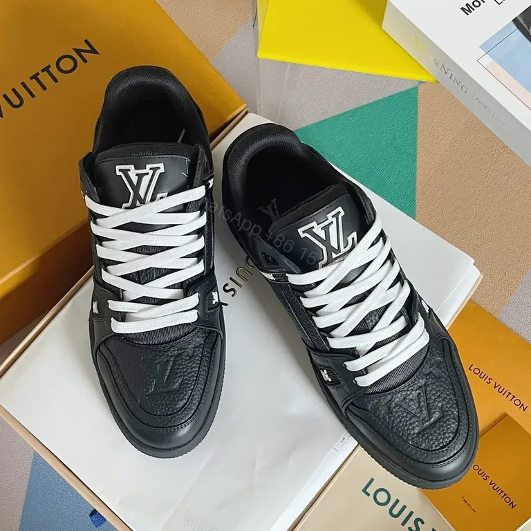 Black Leather LV-Style High-Tops: Luxe Everyday Comfort Sneakers — view 1