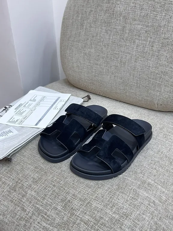 View 9 of Charcoal Suede-Feel Hermes-Style Open-Back Sandals: Subtle Luxury