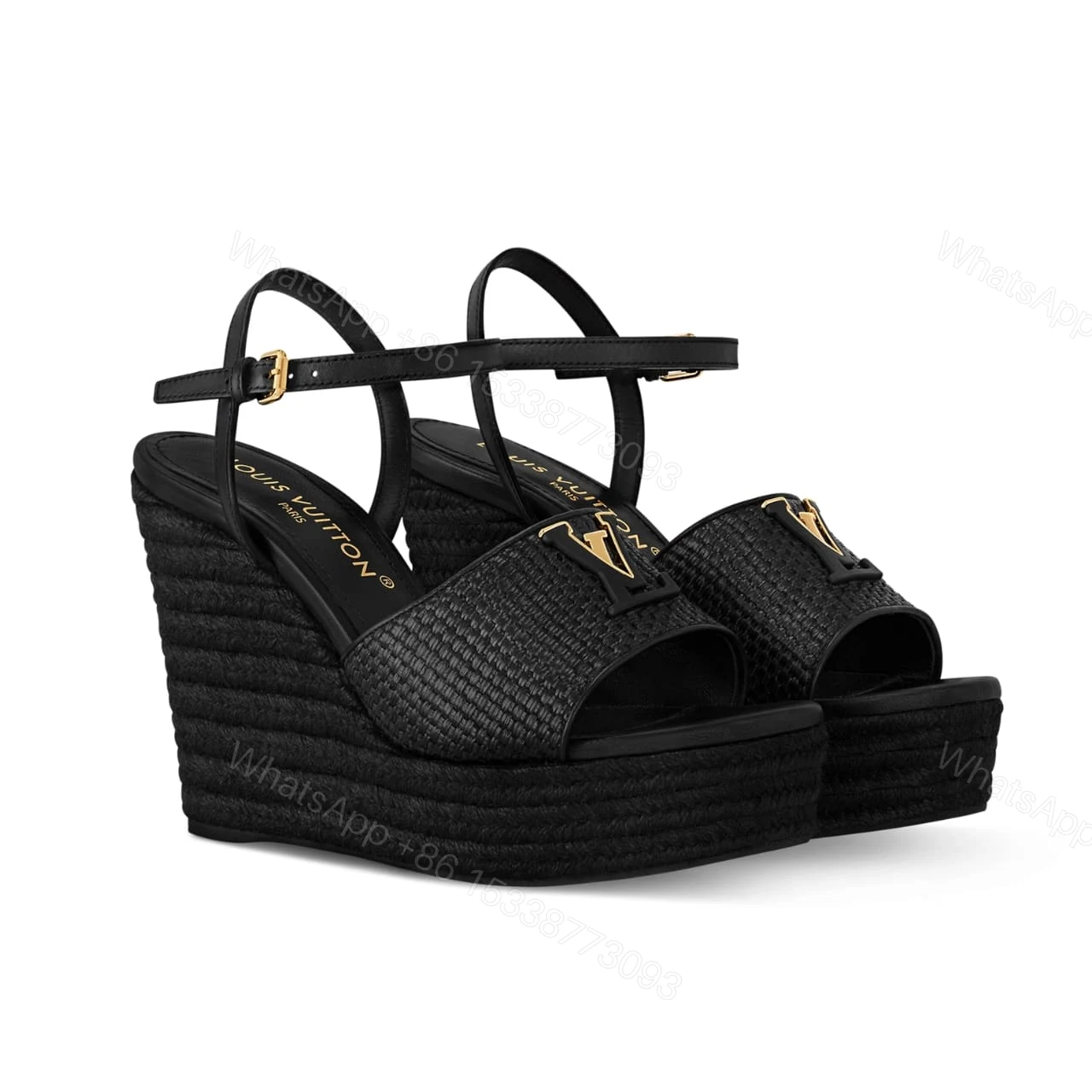 LOUIS VUITTON MARE WEDGE SANDALS BLACK 1AHLLK — view 1