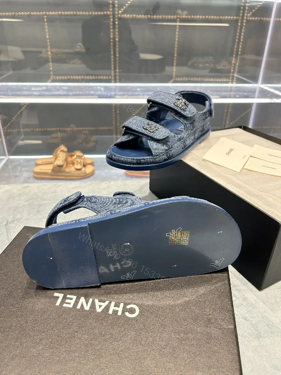 View 8 of Denim-Blue Embellished Sandals: Signature Comfort Shoes