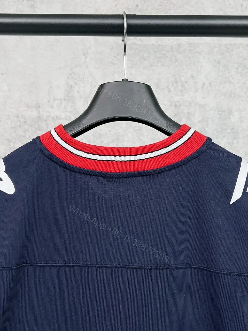 View 4 of Navy Jersey with Bold Logo, Red Trim, Luxe Streetwear