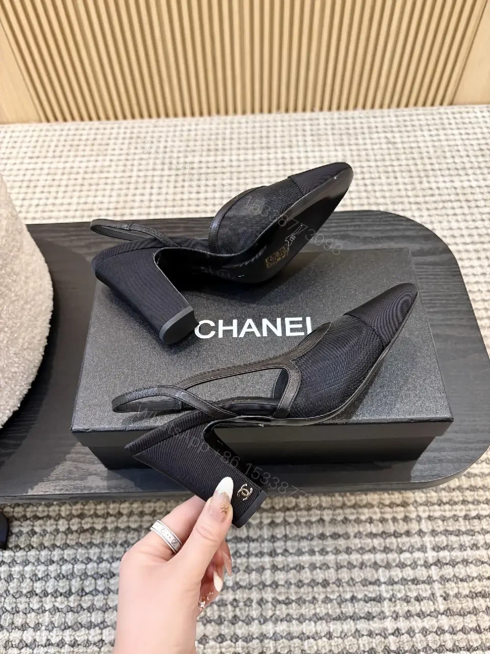 View 6 of Textured Slingback Heels - Luxe Comfort, Pointed-Toe, Block Heel