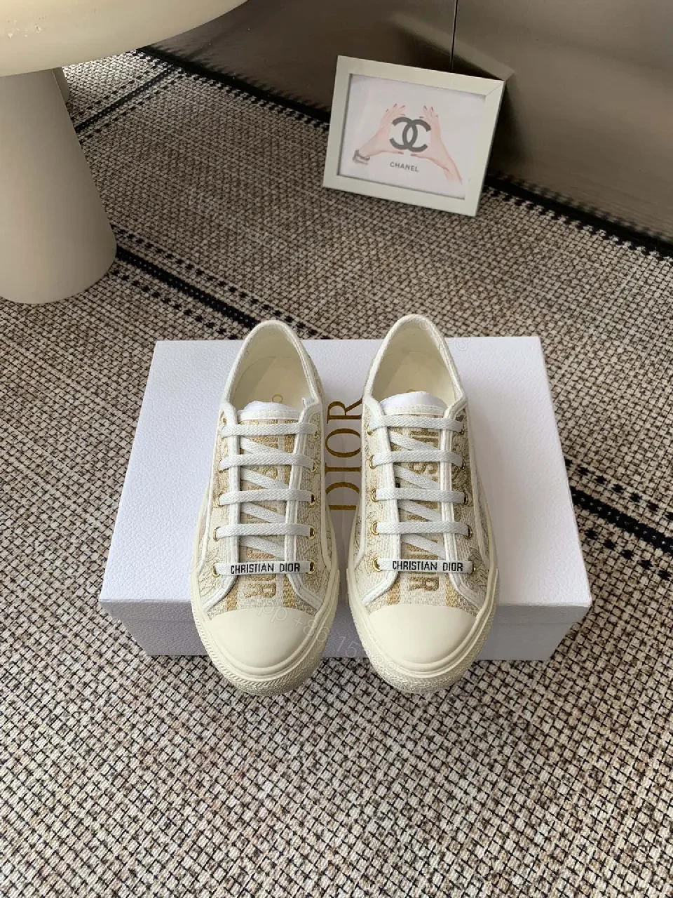 Cream Canvas Low-Top Sneakers with Monogram Texture — view 1