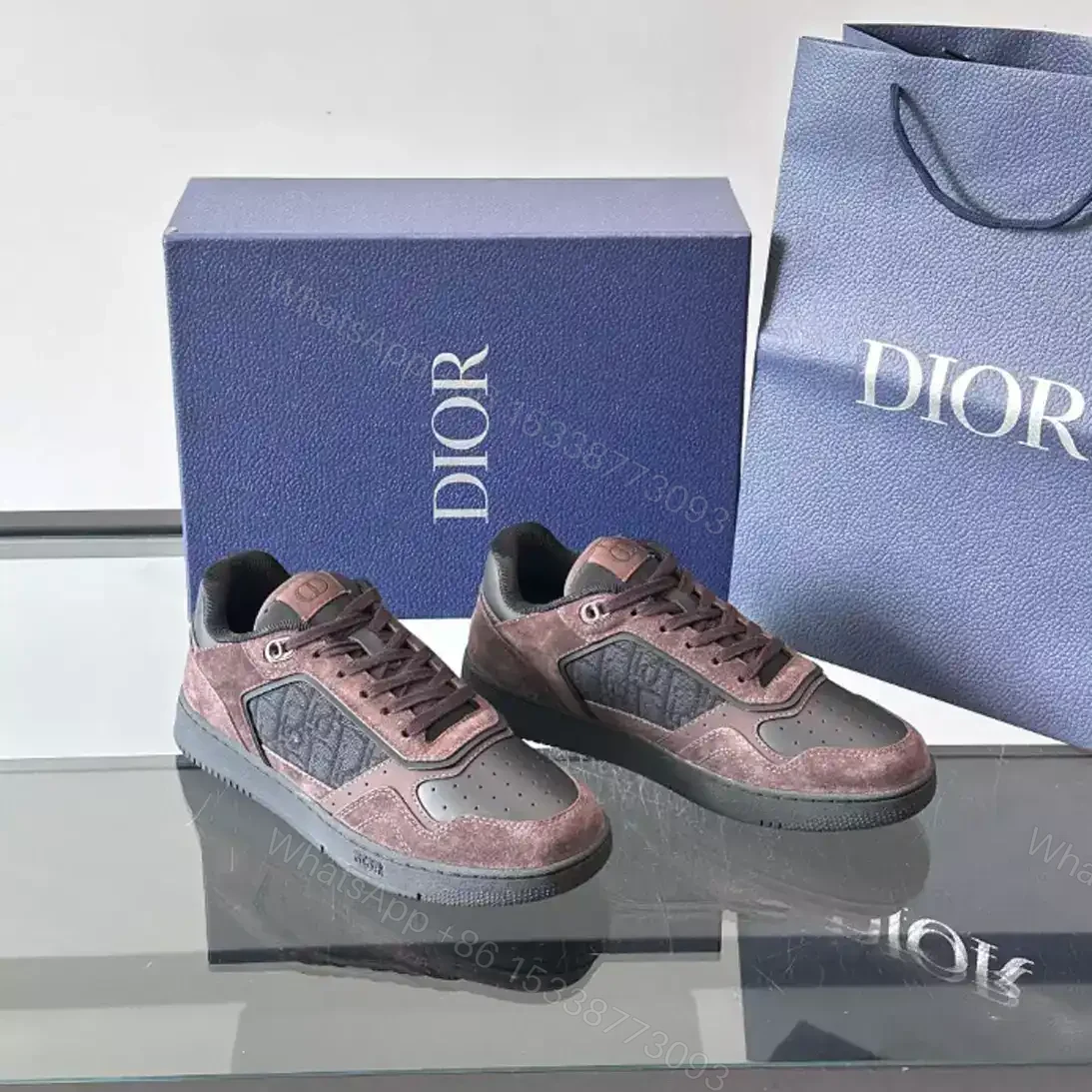 View 2 of DIOR B27 UPTOWN LOW-TOP SNEAKERS DEEP BROWN SUEDE, BLACK SMOOTH CALFSKIN – CD214