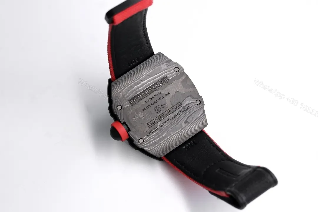 View 7 of Richard Mille RM27-03 Ultra-Light Tourbillon Watch – Black Carbon Fiber Case, Red Rubber Strap, Spanish Matador Design